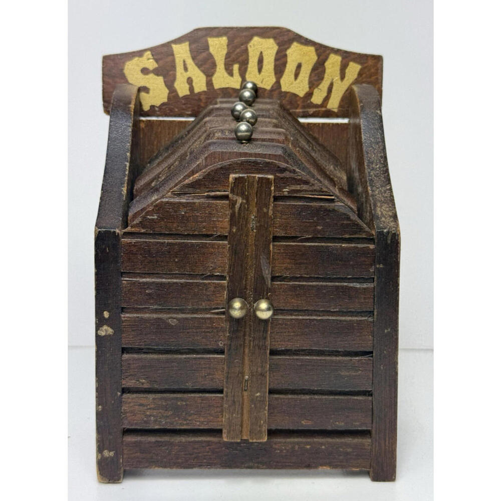 VTG Saloon Drink Coaster Set Wood Cork Holder Western Bar Tabletop Small Novelty
